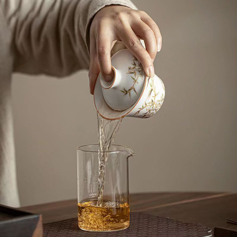 【汀和大福】白玉汝窯竹報平安三才蓋碗