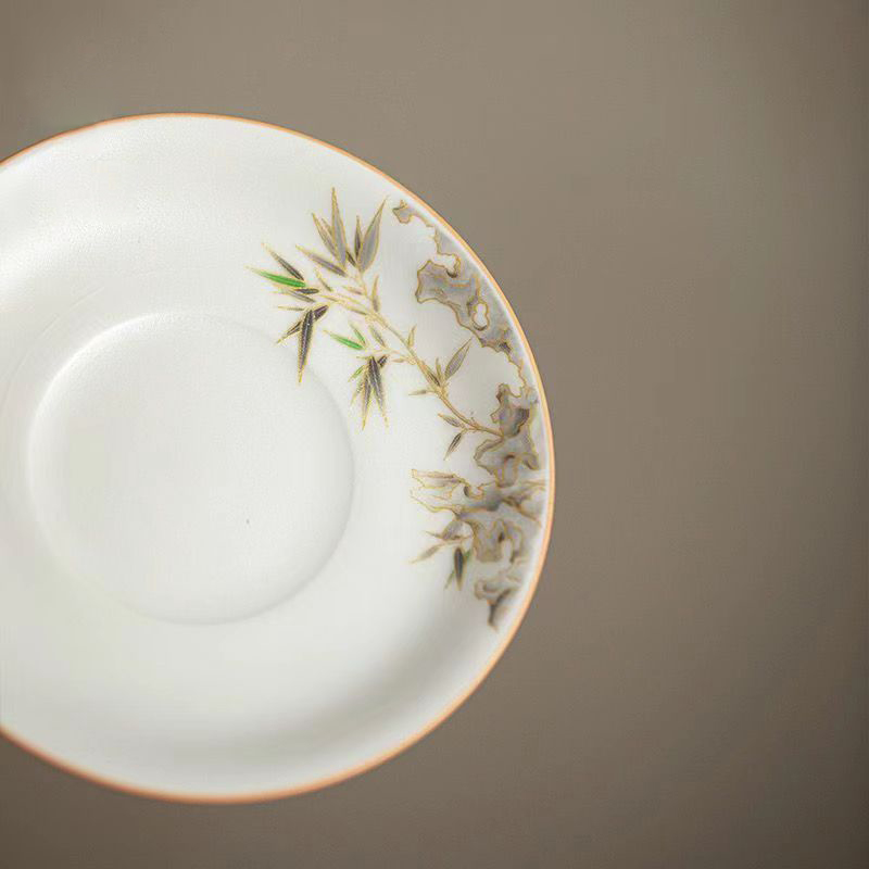 【汀和大福】白玉汝窯竹報平安三才蓋碗