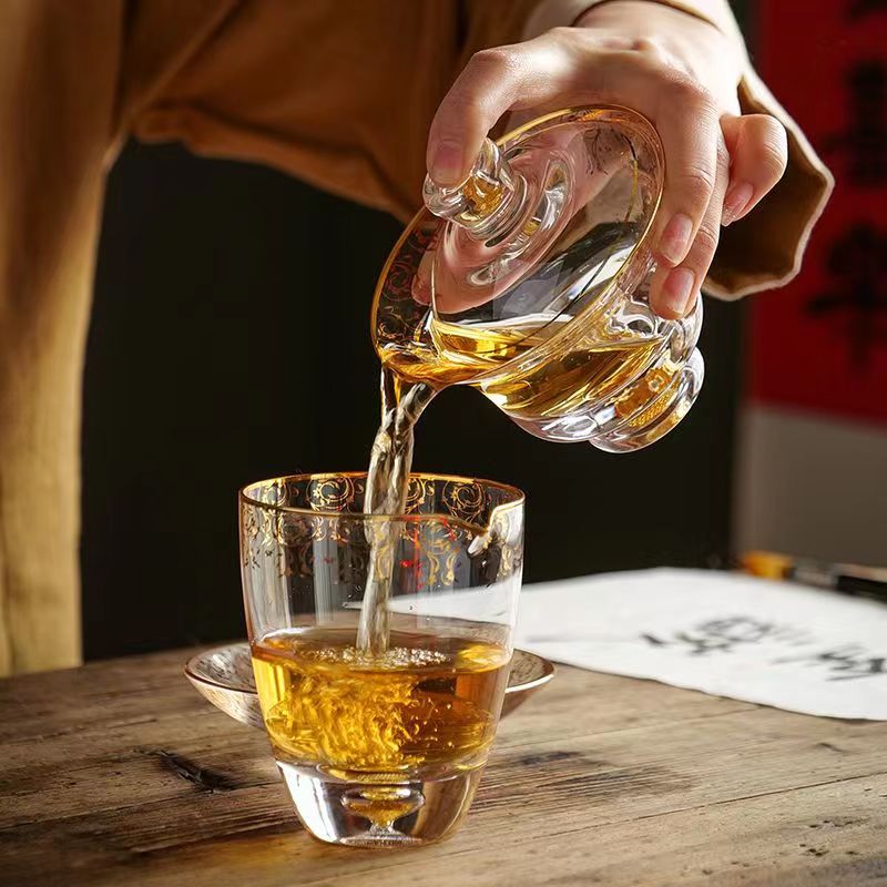 【汀和大福】藏金水晶玻璃三才蓋碗