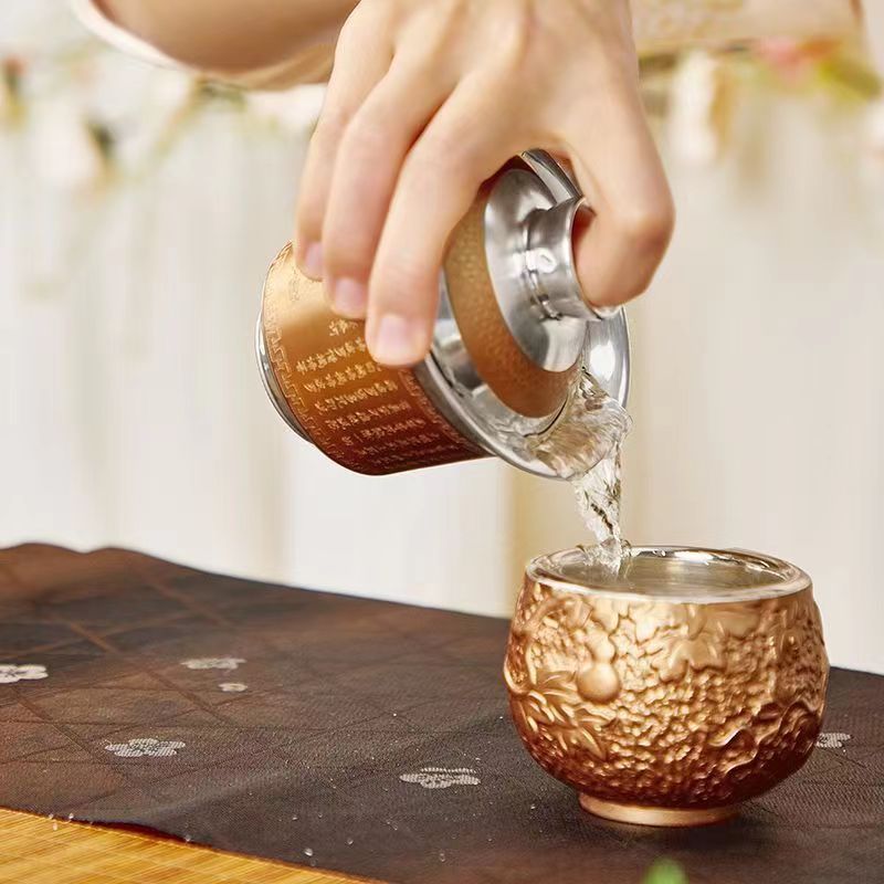 【汀和大福】大師作銅包鎏銀蓋碗