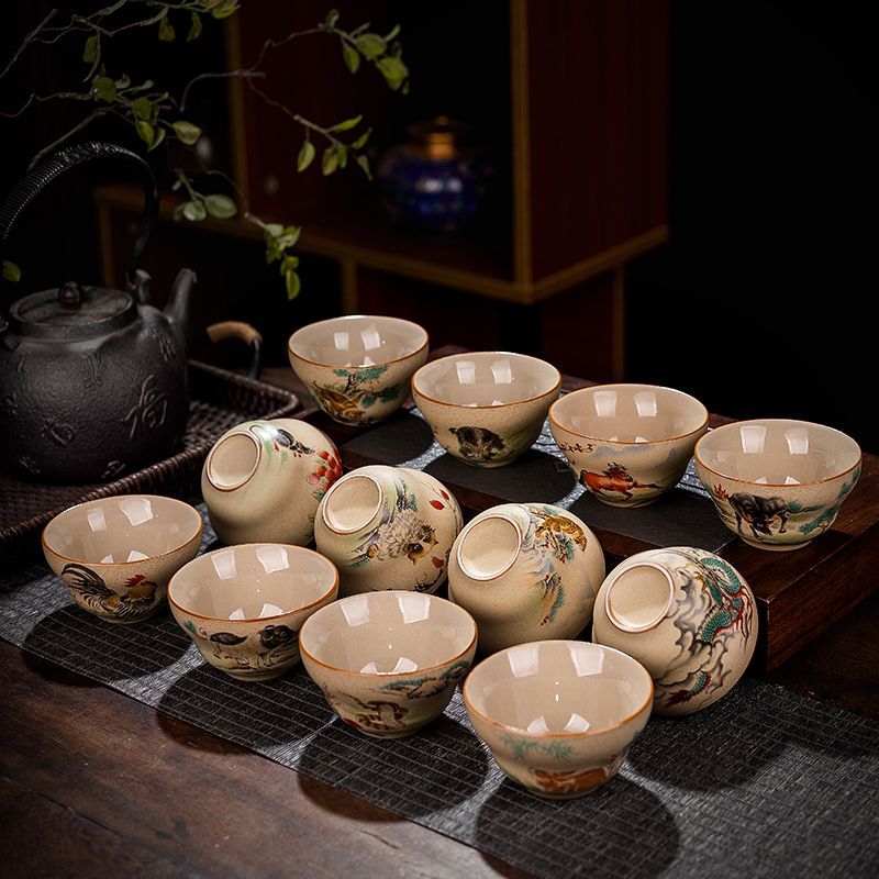 【汀和大福】粗陶福祿杯復古12生肖杯陶瓷功夫茶杯