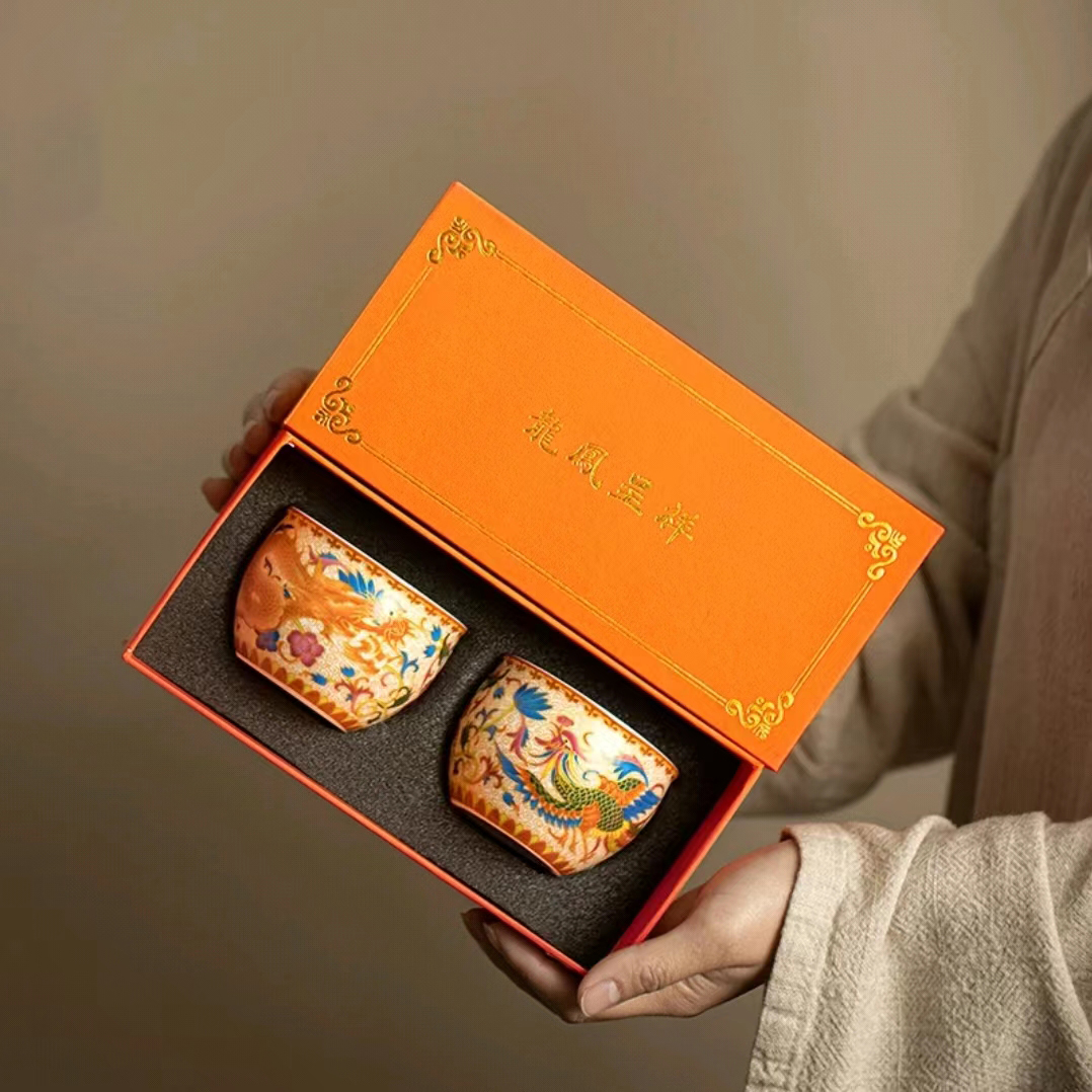 【汀和大福】掐絲琺瑯彩龍鳳呈祥夫妻對杯