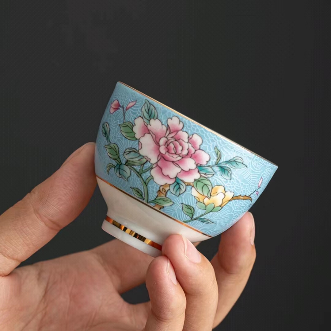 【汀和大福】藍色牡丹花茶壺茶具套裝提梁壺主人杯