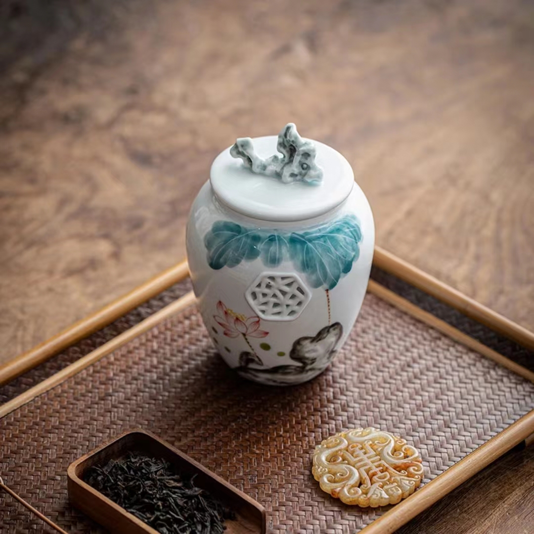 【汀和大福】窗花開窗蓮葉清荷女士白色茶葉罐 【汀和大福】窗花開窗蓮葉清荷女士白色茶葉罐