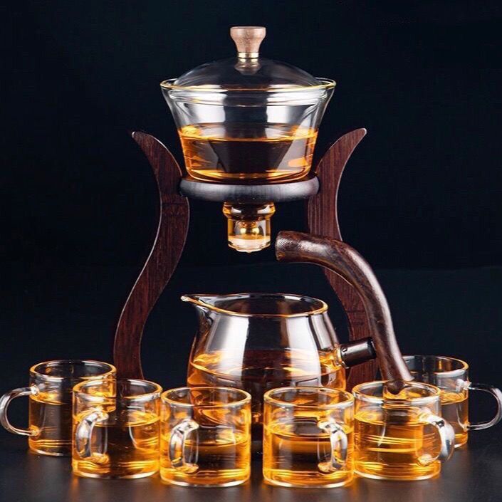 【汀和大福】全自動玻璃功夫茶具套裝【登高望月/楠竹茶架/海洋之心茶架可選】